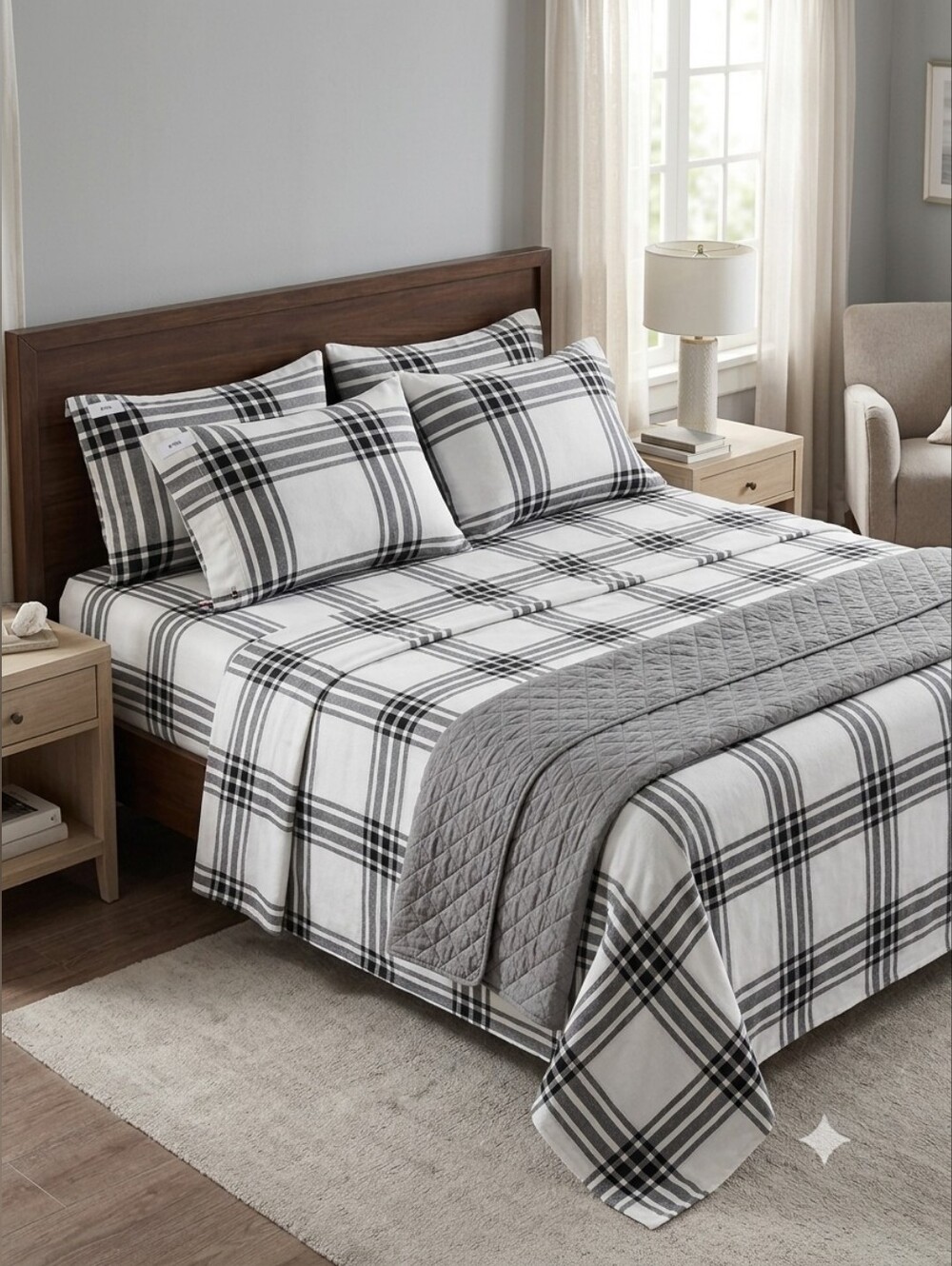 NWT! Tommy Hilfiger 100% Cotton Flannel Plaid Sheet Set - King - Green